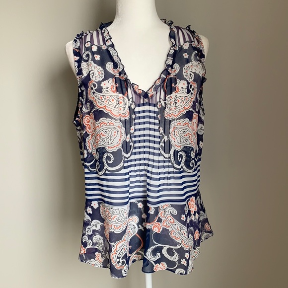 Cabi Floral Paisley #5349 Peplum Sleeveless Blouse